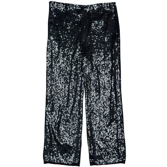 VINTAGE Women's LAURENCE KAZAR Silk Sequin Trouser Pant Black | Size L - Picture 2 of 10